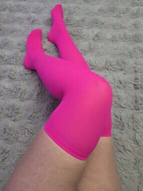 Women's Bright Pink Over-the-Knee Nylon Socks